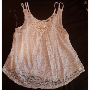 Women's White Lace-Front Tank